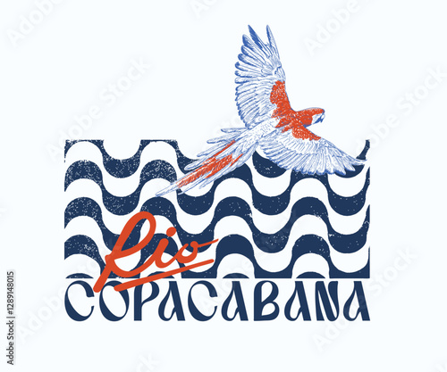 Rio Copacabana beach vacation vector design, Retro vintage Brazilian summer beach artwork for t shirt, poster, sticker, graphic print