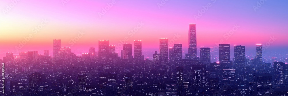 Dreamy Cityscape at Sunset Panoramic View of Modern Metropolis Dreamy Cityscape at Sunset Panoramic View of Modern Metropolis