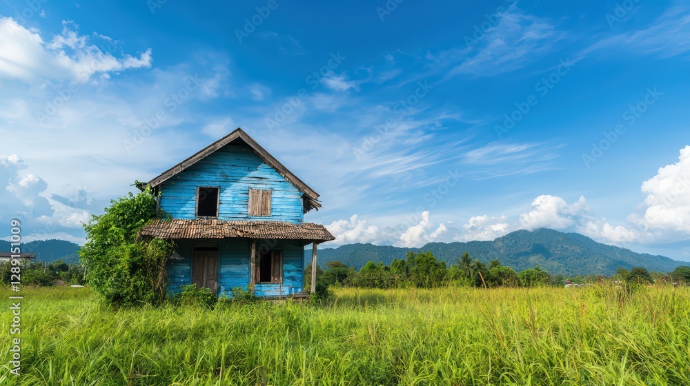 Haunted Wooden Thai House Surrounded by Ghostly Shadows in Nature Haunted Wooden Thai House Surrounded by Ghostly Shadows in Nature
