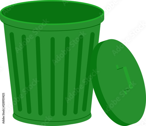 green empty trash can with the lid illustration