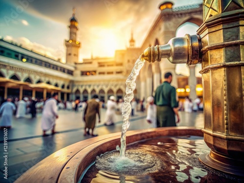 Vintage Zamzam Water Filling Masjid Al Haram Mecca Saudi Arabia Holy Water Pilgrimage Hajj Umrah Islamic