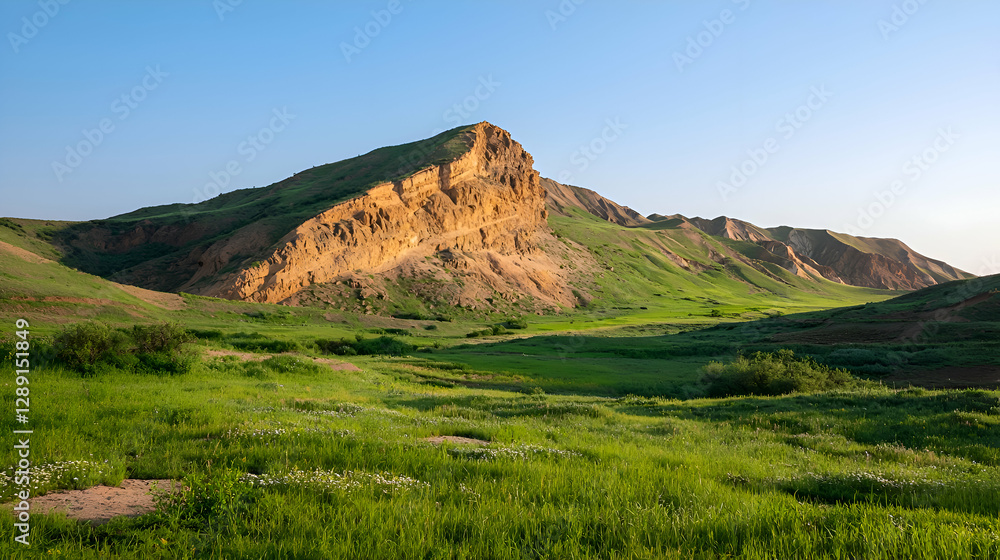 Fototapeta premium Golden Rock Hill Landscape In Sunny Day