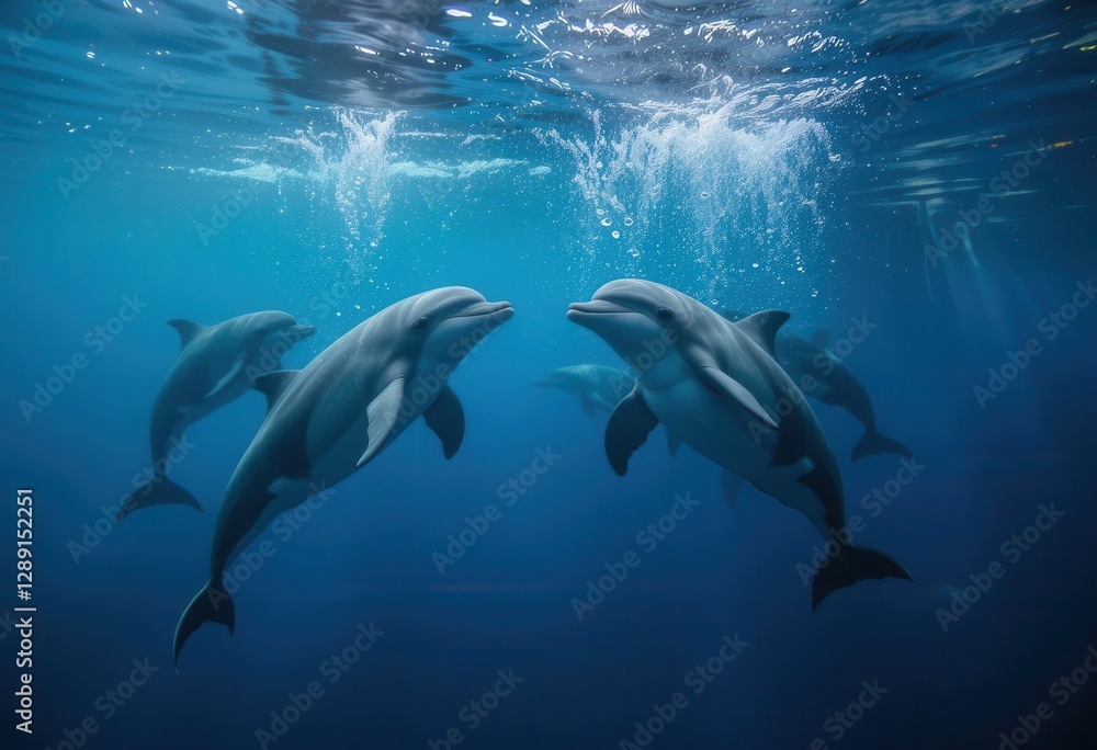 Fototapeta premium Dolphins swim gracefully in crystal clear ocean water