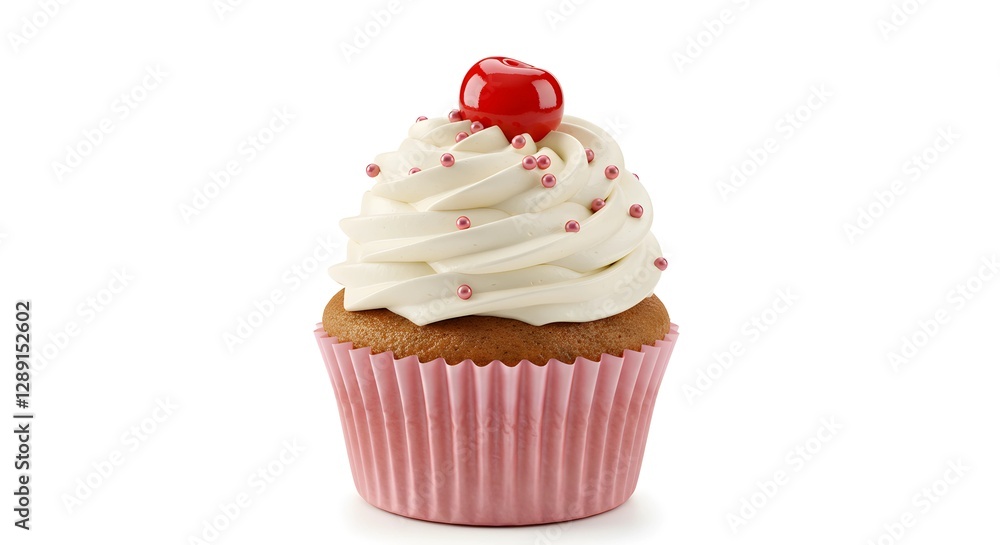 Delicious Cupcake with White Frosting and Cherry on Top Delicious Cupcake with White Frosting and Cherry on Top