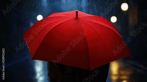 Romantic Kiss in the Rain Under a Bright Red Umbrella