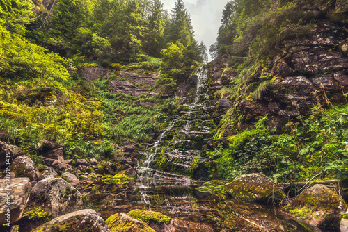 Obraz na płótnie Tri Kladenca Waterfall in Arbinje Nature Reserve w salonie