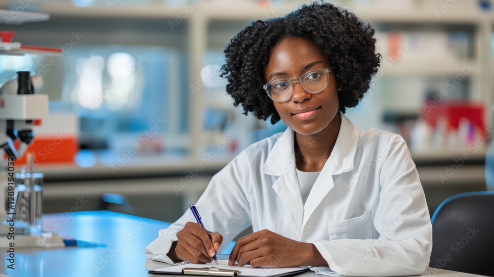 Scientist Writing Notes on Clipboard in Lab Environment Scientist Writing Notes on Clipboard in Lab Environment
