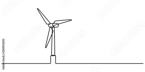 Continuous one line drawing of wind turbines eco energy. simple wind turbines outline vector illustration, Wind mill, wind generator energy, single continuous line art drawing. Windmill tower save pro