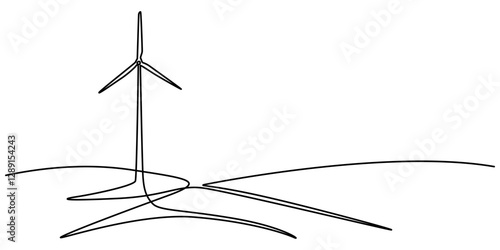 Continuous one line drawing of wind turbines eco energy. simple wind turbines outline vector illustration, Wind mill, wind generator energy, single continuous line art drawing. Windmill tower save pro