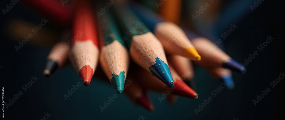 Close-up of colorful sharpened pencils in a bunch Close-up of colorful sharpened pencils in a bunch