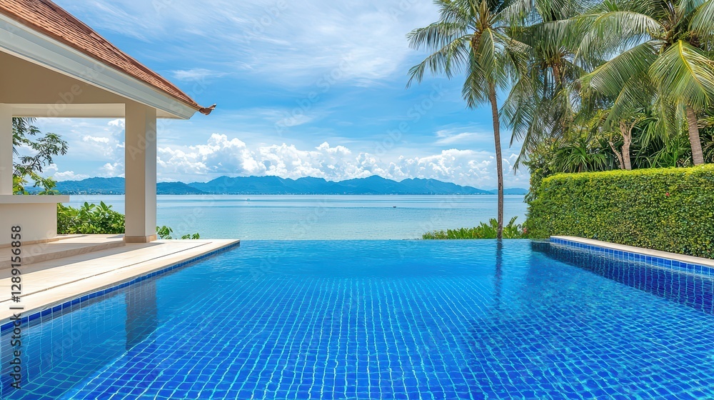 Fototapeta premium Stunning Beachfront Villa with Infinity Pool and Breathtaking View