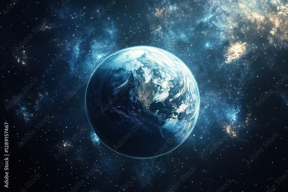 Obraz premium Earth in space with stars and galaxies forms a stunning cosmic landscape