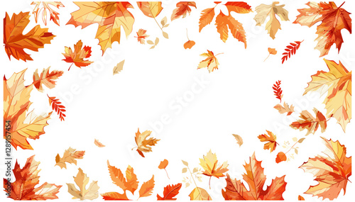 Autumnal leaves frame vector isolated, fall foliage border, seasonal leaf frame, decorative autumn frame, elegant autumn leaves background, orange and red leaves