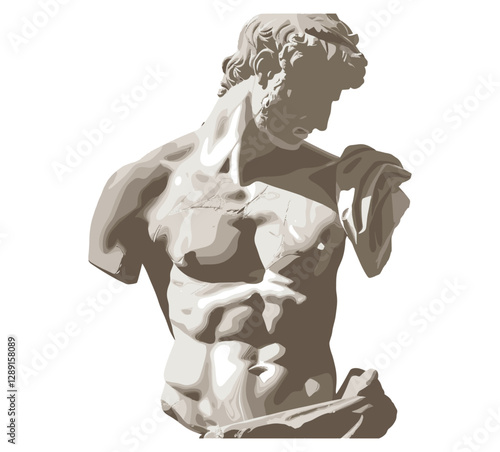 Belvedere Torso vector, classical sculpture, isolated on transparent background, ancient Greek art, antique marble statue, Renaissance inspiration, mythology, historic artwork