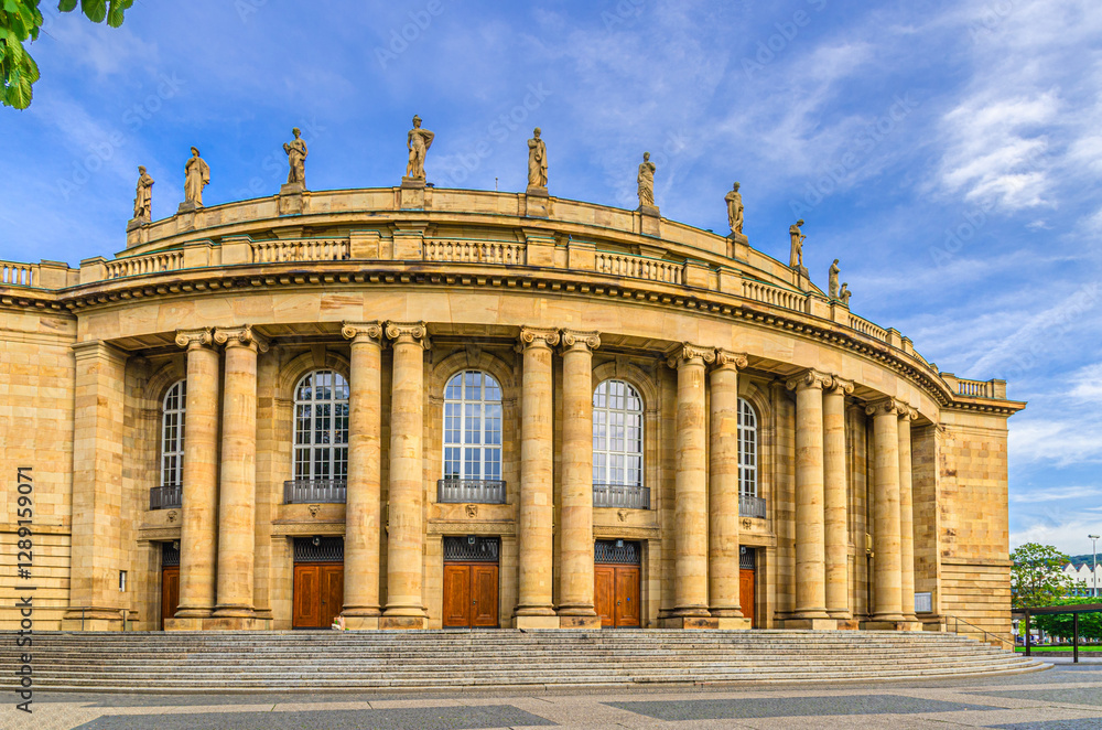 Obraz premium Staatstheater Stuttgart State Theatre, Staatsoper Stuttgart State Opera House building with columns in old town Stuttgart city historic center, Baden-Württemberg state, Germany