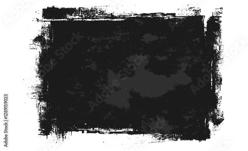 Black grunge rectangle vector background with rough paint roller marks, isolated on transparent backdrop, abstract brush stroke, distressed frame, ink texture, scratch effect