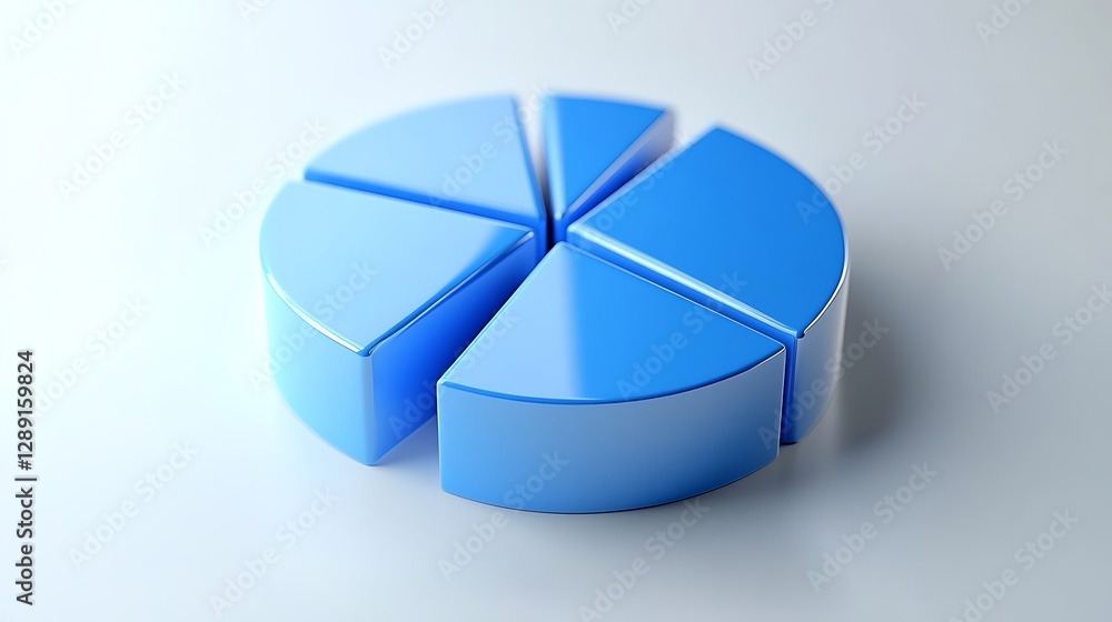 Obraz premium 3D Blue Bar Graphs and Charts for Data Analysis, A collection of blue 3D bar graphs and pie charts on a light background