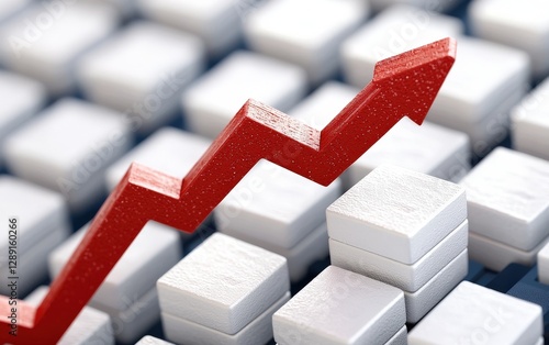 Bright red arrow on a white keyboard indicating direction and action for digital navigation purposes photo