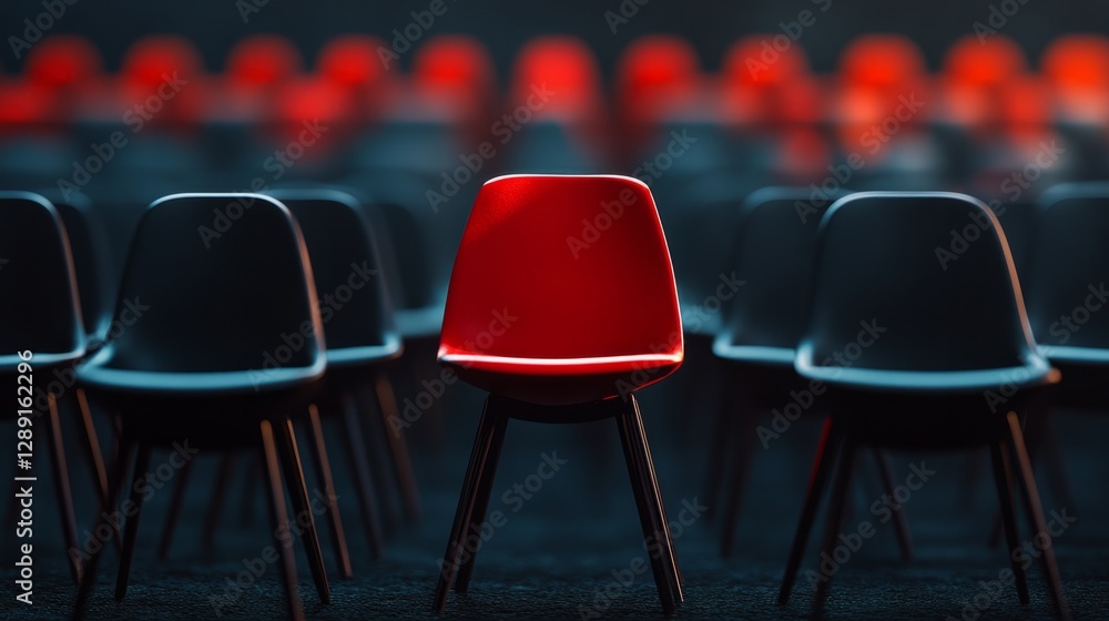 Naklejka premium Chair under spotlight in a crowd, business theme, hiring collage concept, sharp and clean design 