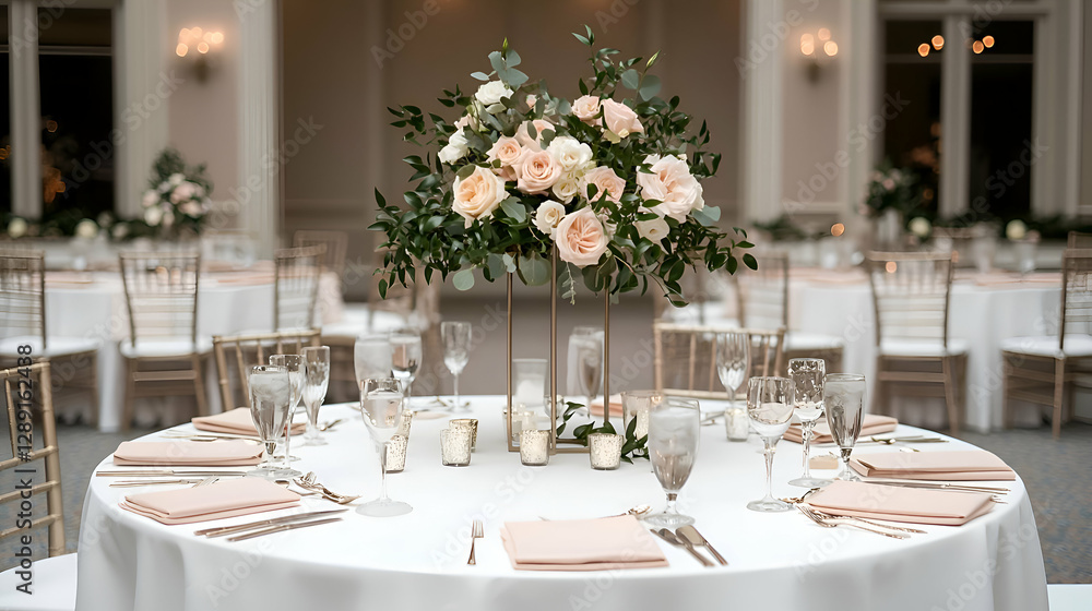 Elegant Wedding Reception Table Setting with Blush Pink and Gold Decor Elegant Wedding Reception Table Setting with Blush Pink and Gold Decor