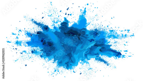 Vector blue explosion, blue color explosion, powder burst, ink splash, isolated on white, transparent PNG, paint dust, abstract cloud, blue ink burst, powder cloud, artistic explosion