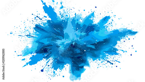 Blue color explosion, vector blue explosion, isolated on white, isolated on transparent PNG, powder burst, paint splash, dust cloud, ink explosion, abstract explosion, dynamic burst
