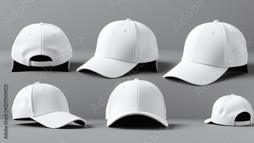 White baseball cap in four different angles views. Mock up.