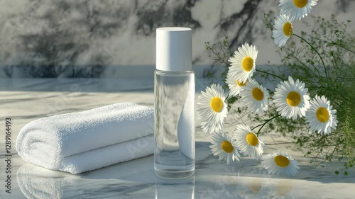 Elegant skincare display with fresh flowers and clean towels enhances relaxation experience for self-care