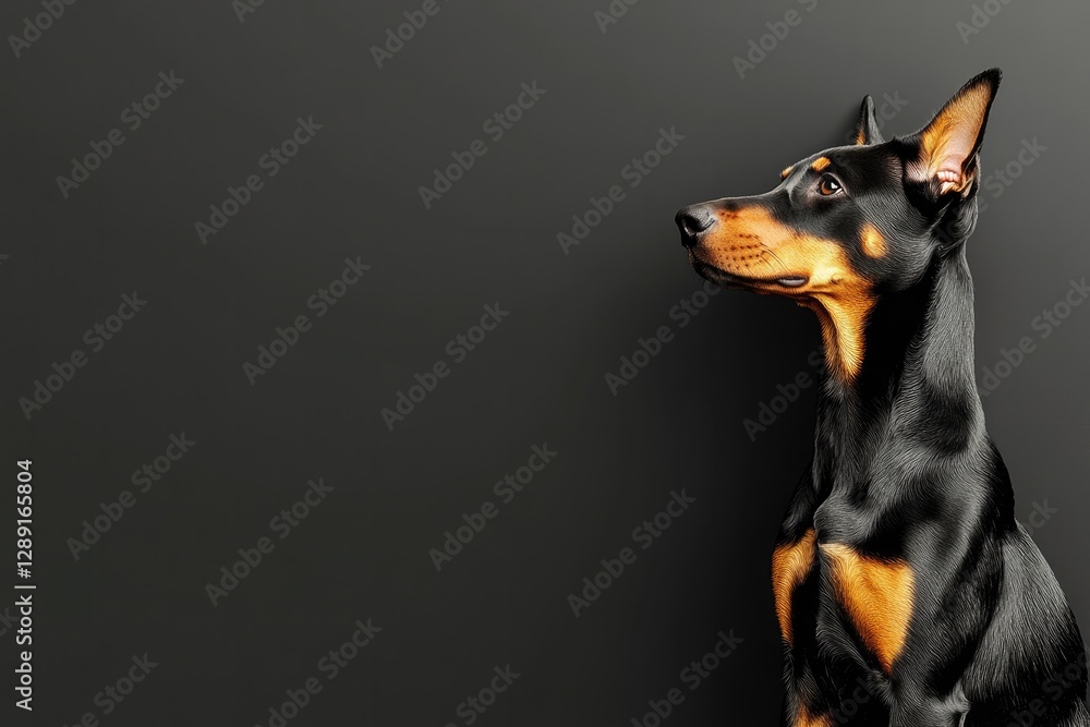 Elegant dog with striking black and tan coat gazes thoughtfully Elegant dog with striking black and tan coat gazes thoughtfully