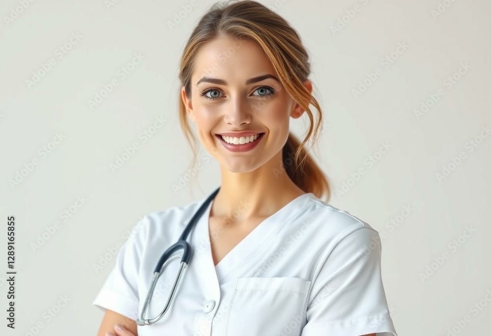 Female nurse with professional attire and warm smile Female nurse with professional attire and warm smile