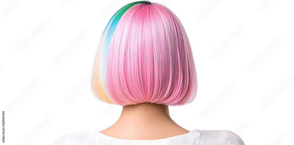 Naklejka premium Woman with multicolored rainbow-colored hair, isolated on white background
