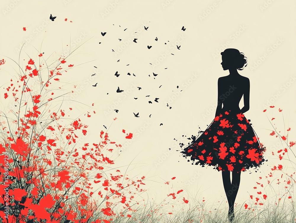 Obraz premium High-fashion illustration of a woman celebrating spring on International Women's Day