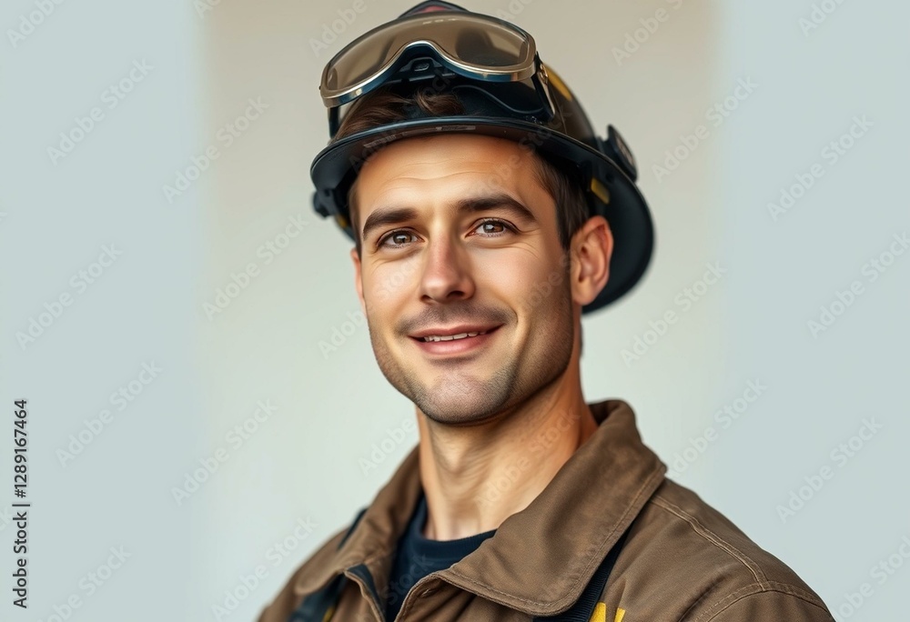 Fototapeta premium Portrait of a male firefighter in a heroic pose