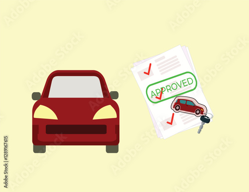 Car approved loan with automobile icon