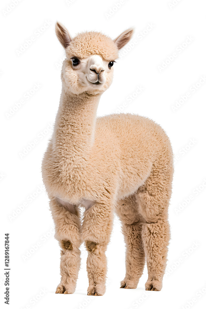 Fototapeta premium An adorable alpaca posing, isolated on white background