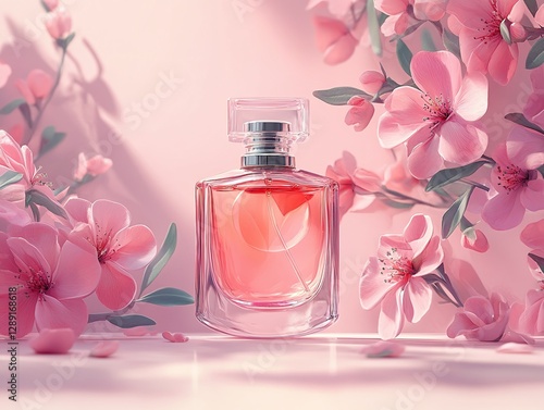 Minimalistic floral perfume illustration symbolizing spring and International Women's Day celebration