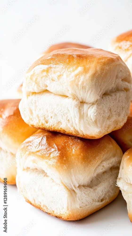 Neatly stacked freshly made dough rolls ready for baking in a rustic kitchen environment
