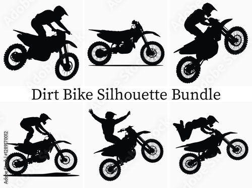 Dirt Bike silhouette Bundle. Silhouette of a rider dirt motocross bike set vector illustration