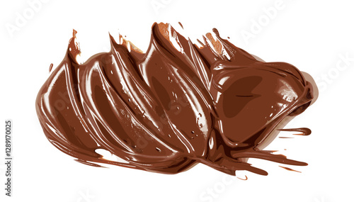 Vector chocolate cream, top view, isolated, white background, cocoa spread, sweet dessert, chocolate swirl, confectionery, creamy topping, cocoa butter,