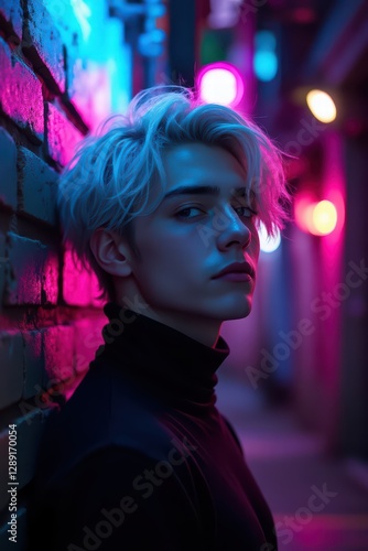 Hombre joven y guapo en una noche larga 