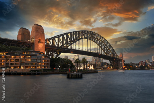 Photography view to the Sydney Harbour Bridge in Darling Harbour while sunset, Sydney, New S