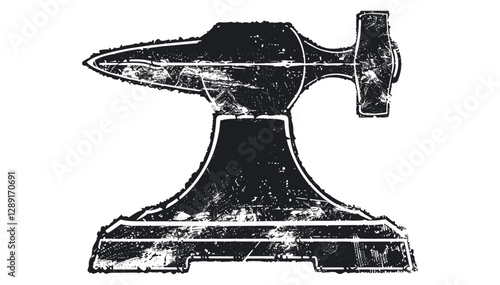 Vector illustration of a classic anvil stamp with retro stencil style and distressed grunge texture, isolated on transparent background, blacksmith, vintage metalwork