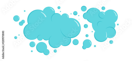 Cartoon foam bubble, soap suds, blue water cloud, clear drop splash, air and shampoo ball. Wash, laundry, clean underwater. Soda, carbonated fun icon isolated on white background. Vector illustration