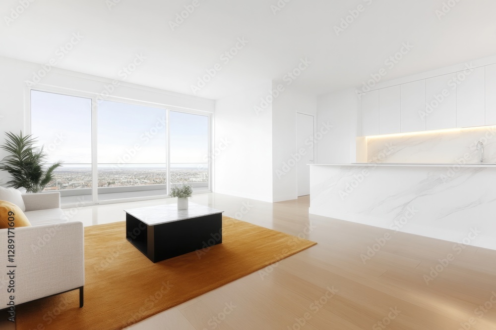 Fototapeta premium Bright, spacious interior with modern furnishings and stunning p