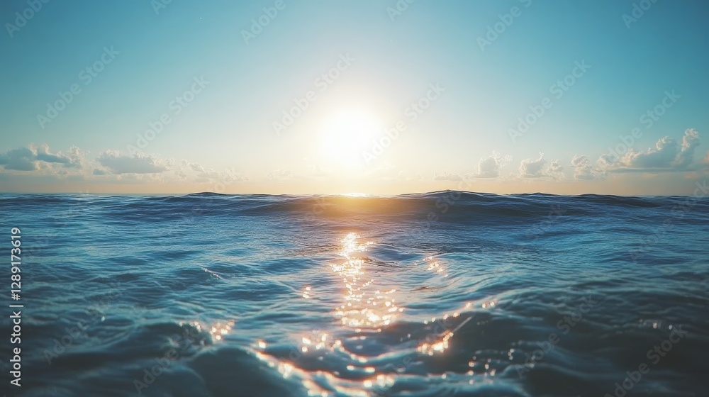 A beautiful sunset over the ocean with a wave in the foreground A beautiful sunset over the ocean with a wave in the foreground