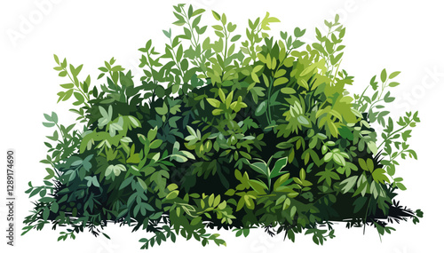 Dense Cluster of Green Shrubs Vector, Lush Bushes, Leafy Plants, Natural Vegetation, Garden Hedges, Forest Undergrowth, Landscape Foliage, Thick Greenery