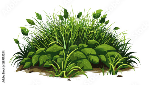 Ornamental Grass Mound, green dense foliage, landscaping plants, garden design, lush green grass, nature, outdoor greenery, vibrant garden, backyard plants