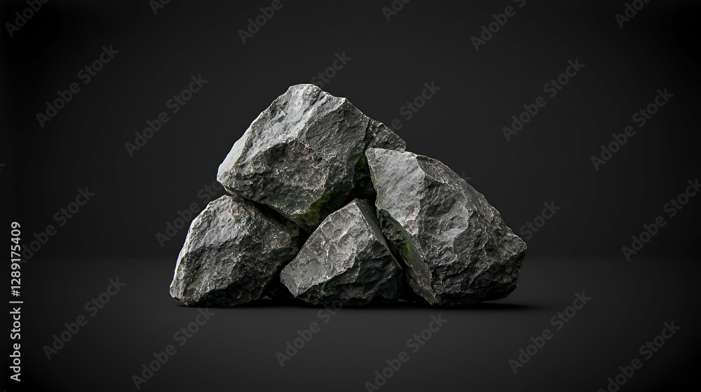 Naklejka premium Dark Gray Rocks Pile on Black Background