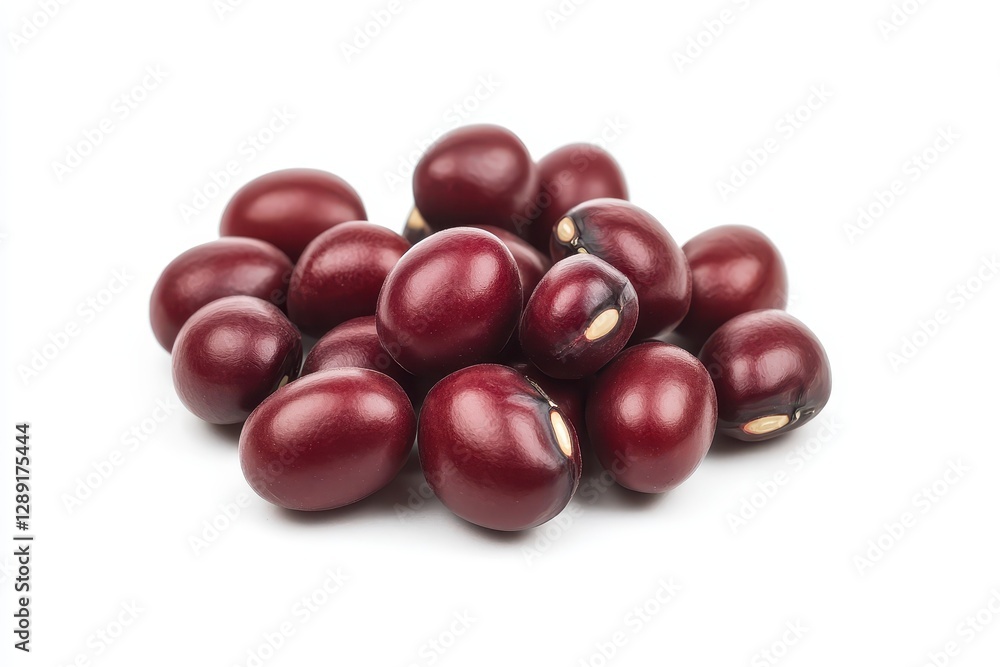 Isolated Group of Raw Adzuki Beans on Bright White Background - Closeup of Organic Red Legumes Isolated Group of Raw Adzuki Beans on Bright White Background - Closeup of Organic Red Legumes
