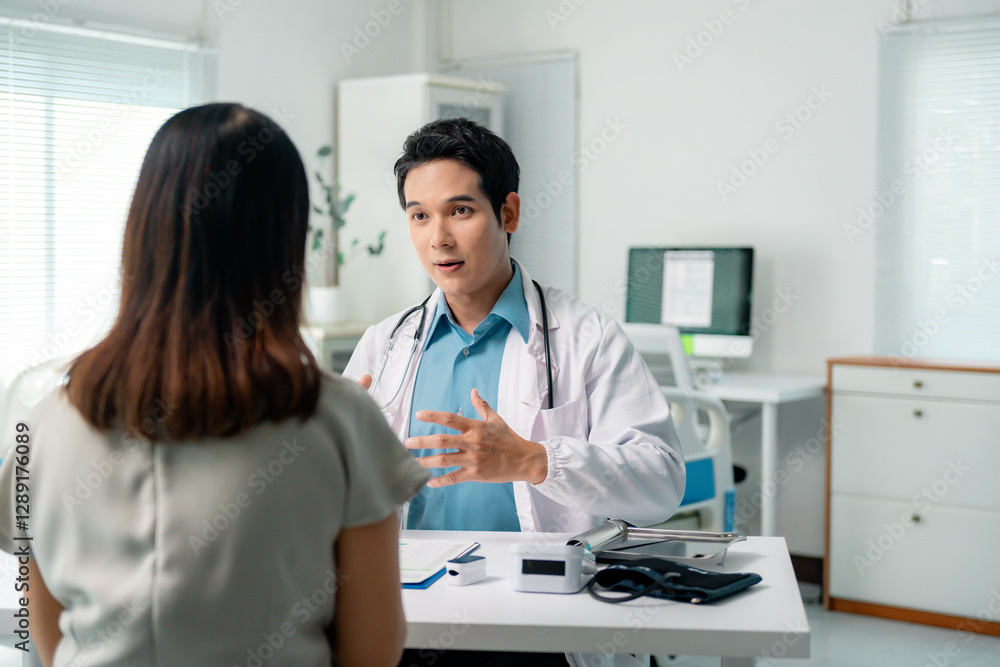 Medical professional checking patient health using oximeter and blood pressure gauge during clinical consultation in hospital setting Medical professional checking patient health using oximeter and blood pressure gauge during clinical consultation in hospital setting